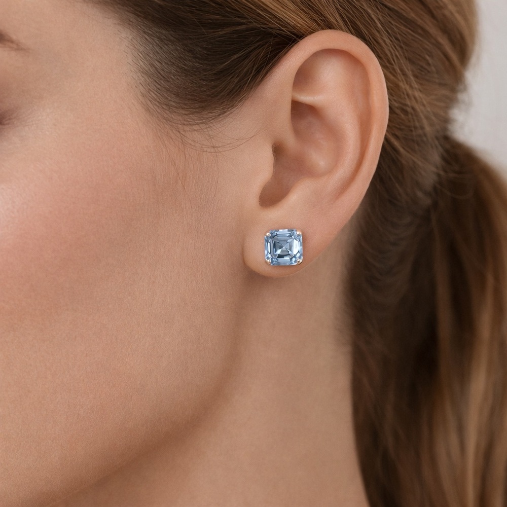 Light Sapphire Blue Crystal Stud Earrings - Picture 3 of 3